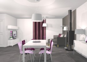 idée déco salle à manger gris et violet